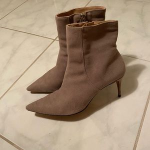 Schutz women’s suede heel booties in taupe